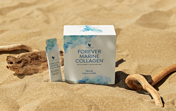 Forever Marine Collagen tehostaa ihonhoitoa sisältä päin kollageenin, vitamiinien ja kivennäisaineiden avulla. 